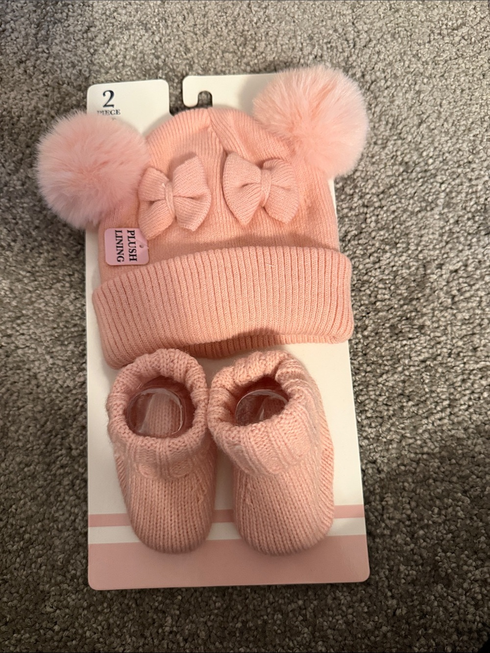 Baby Pom Pom Hat & Booties Set - Light Pink